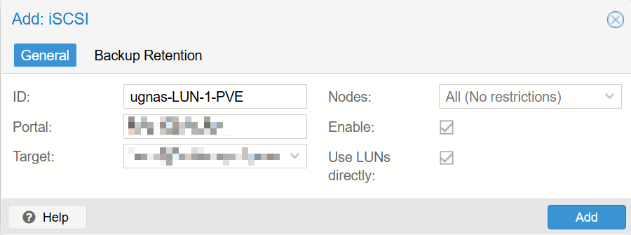 添加 iSCSI 存储: 选项